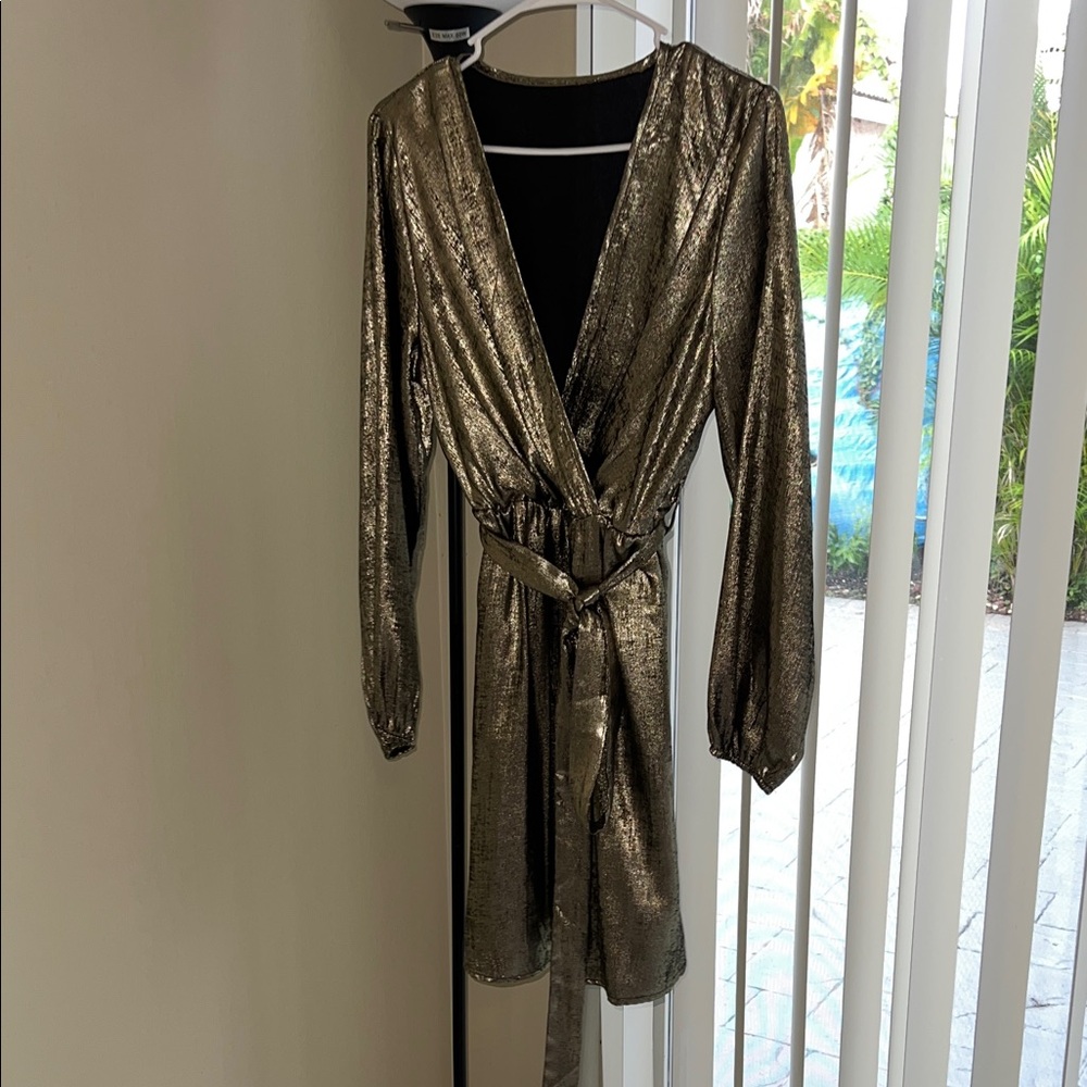SHEIN Shimmering Gold Wrap Dress